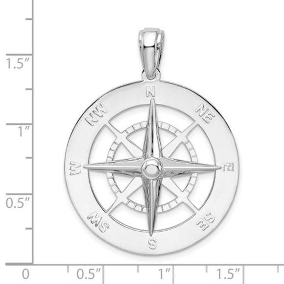 925 Sterling Silver Large Nautical Compass Rose Charm Pendant - Picture 3 of 6